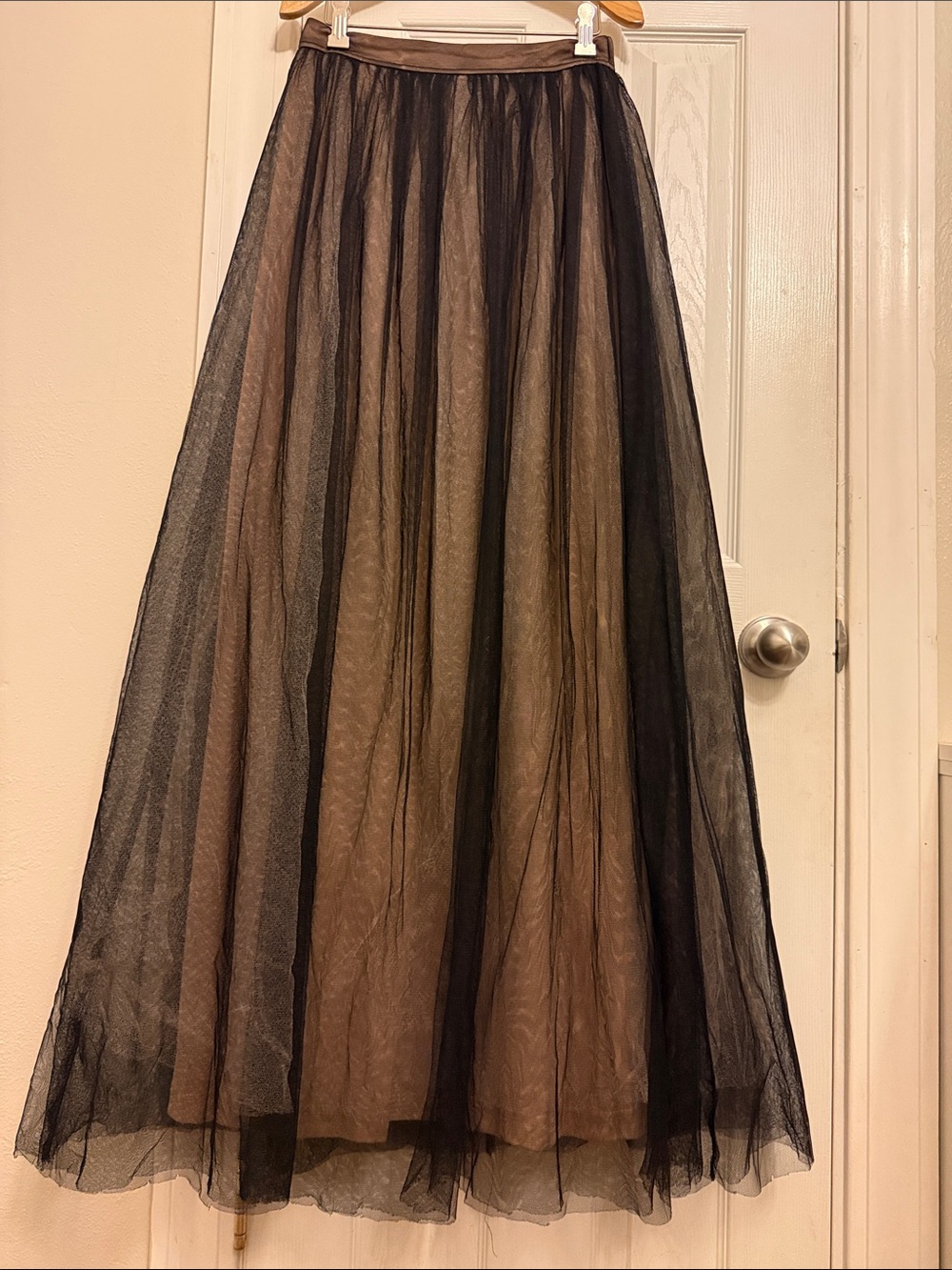 Maniju Black Sheer Overlay Maxi Skirt with Nude Lining #659